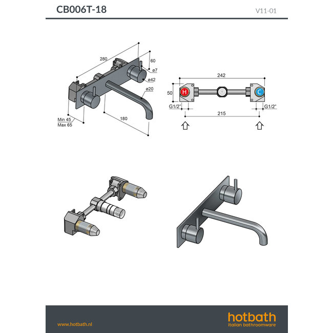 Hotbath Cobber CB006T inbouw wastafelkraan in 2 Living colours
