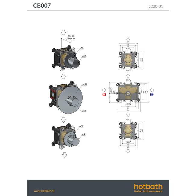 Hotbath Cobber CB007 thermostaat met 2 stopkranen in 2 PVD kleuren