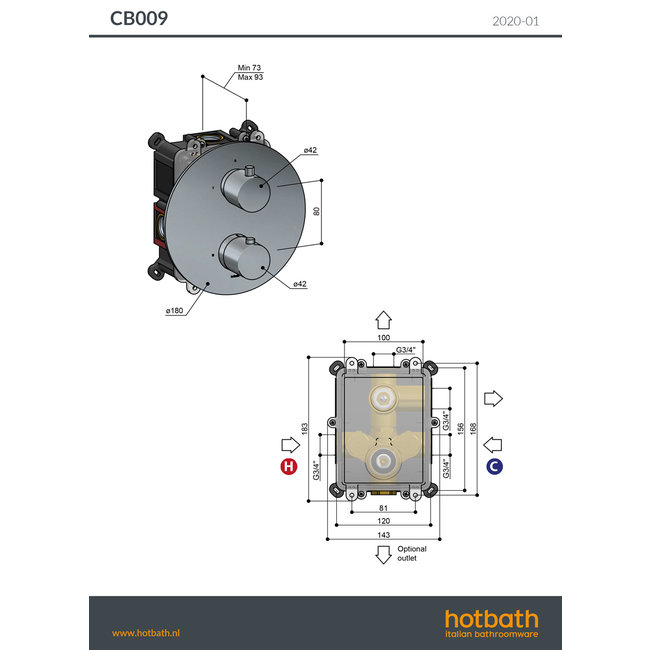 Hotbath Cobber CB009 inbouw thermostaat met 2-weg omstel in 2 PVD kleuren