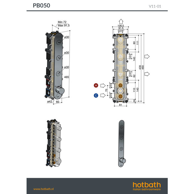Hotbath Cobber PB050 douchethermostaat met 3 drukknoppen in 2 PVD kleuren