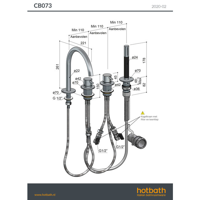 Hotbath Cobber CB073 badrandcombinatie met 2-weg omstel in 2 Living colours