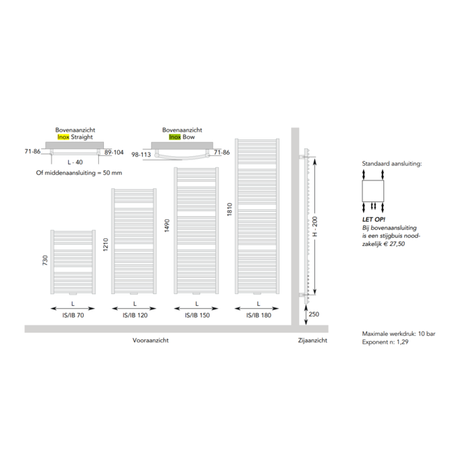 Instamat handdoekradiator Inox Straight