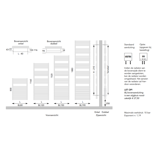 Instamat handdoekradiator Bologna
