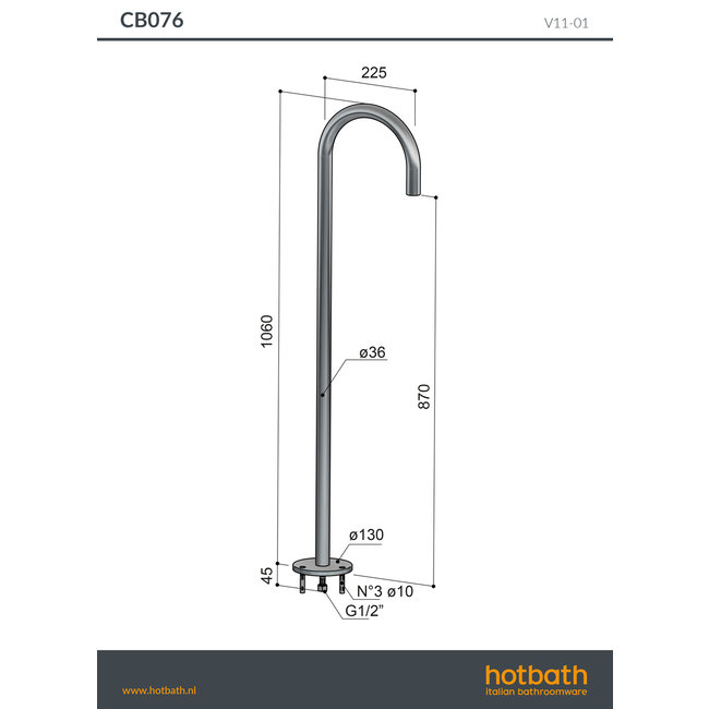 Hotbath Cobber CB076 vrijstaande baduitloop 4 verschillende kleuren