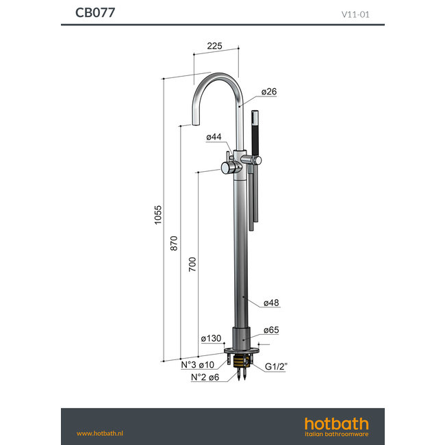 Hotbath Cobber CB077  vrijstaande badkraan met draaibare uitloop 2 PVD kleuren