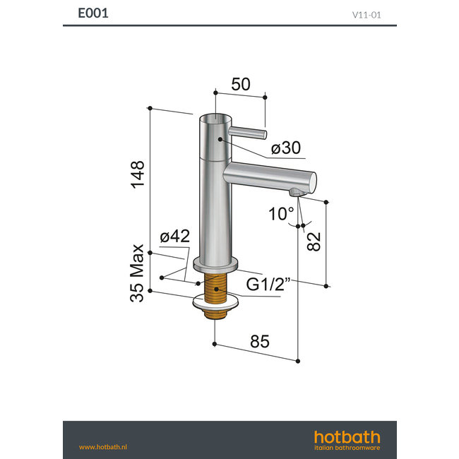 Hotbath Cobber E001 fonteinkraan 14,8 cm in 2 Living colours