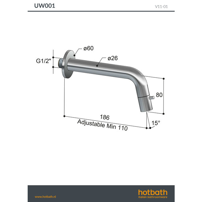 Hotbath wand fonteinkraan Cobber UW001 in 4 verschillende kleuren