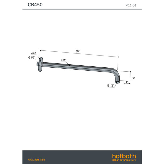 Hotbath Cobber CB450 wandarm 40 cm in 2 PVD kleuren