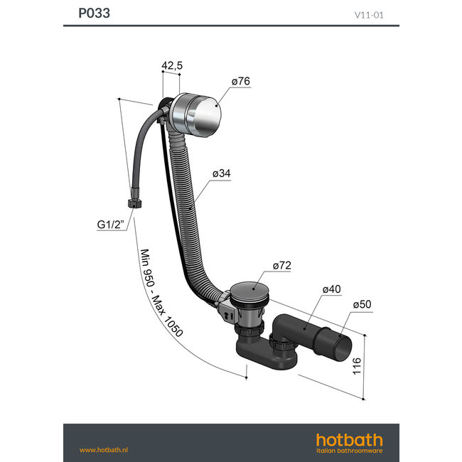 Hotbath Cobber P033 badoverloop-vulcombinatie in 2 Living colours