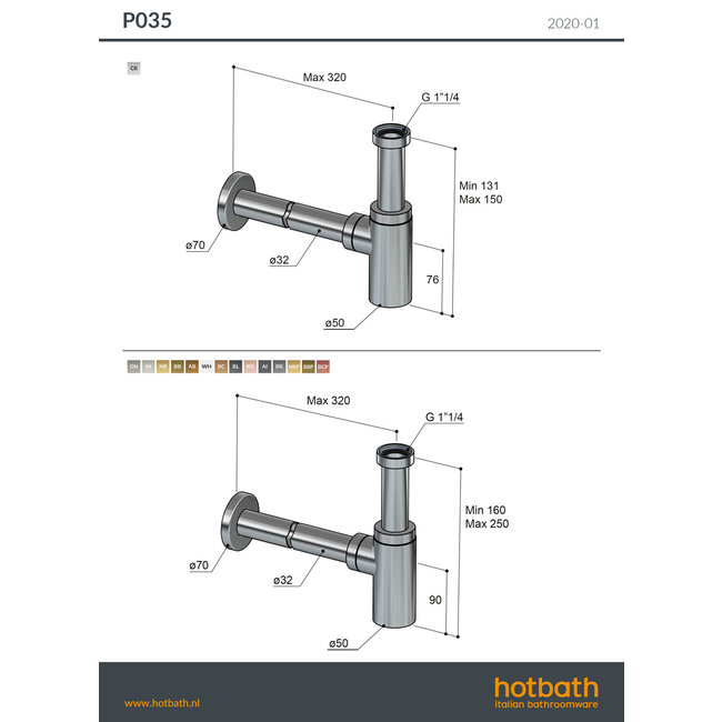 Hotbath P035 ronde design sifon in 4 trendkleuren