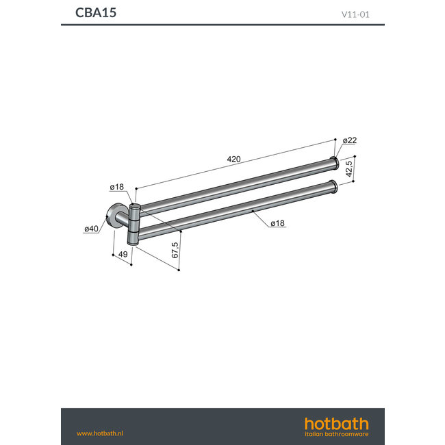 Hotbath &More BAA15 draaibare handdoekhouder in 5 kleuren