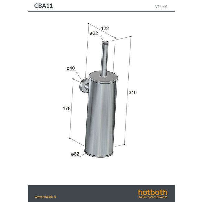 Hotbath &More BAA11 toiletborstelhouder wandmodel 5 PVD kleuren