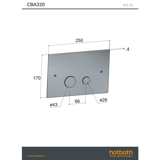 Hotbath &More BAR320 bedieningspaneel voor Geberit in 5 PVD kleuren