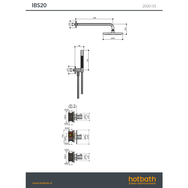 Hotbath Cobber IBS20 thermostatische douche inbouwset in div. varianten