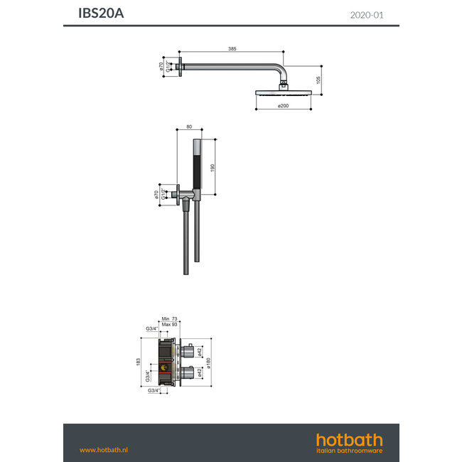 Hotbath Cobber IBS20A thermostatische douche inbouwset met 2-weg omstel in div. varianten