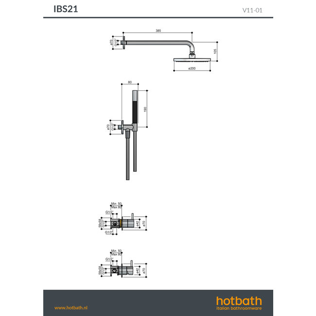 Hotbath Cobber IBS21 thermostatische douche inbouwset met 2-weg omstel in div. varianten