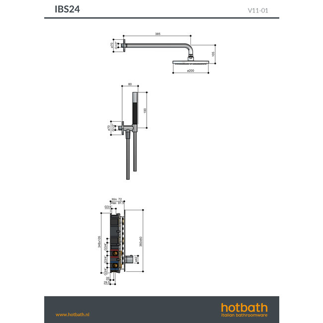 Hotbath Cobber IBS24 thermostatische douche inbouwset met pushbuttons in div. varianten