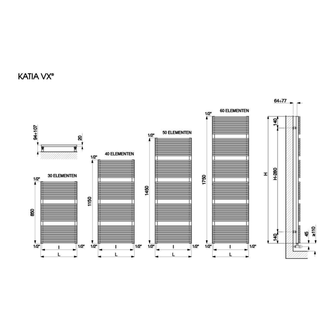 Cordivari badkamerradiator Katia VX Wide