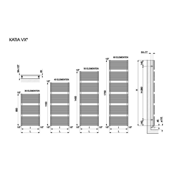 Cordivari badkamerradiator Katia VX