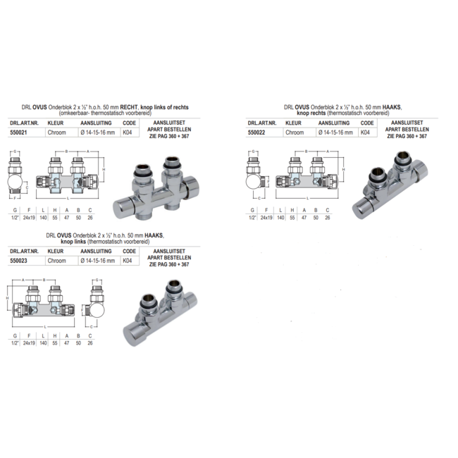 DRL Ovus onderblok ½" recht of haaks