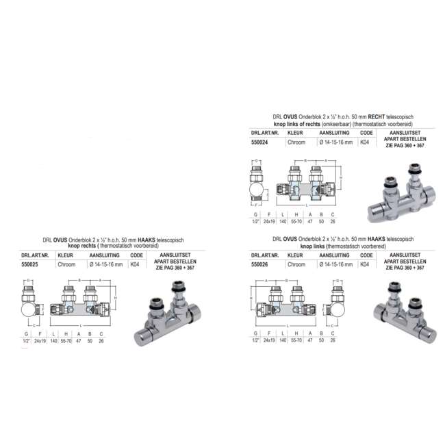DRL Ovus handbediend telescopisch onderblok ½" recht of haaks