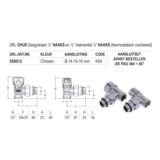 DRL Ovus designkraan ½" recht of haaks