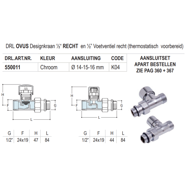 DRL Ovus designkraan ½" recht of haaks