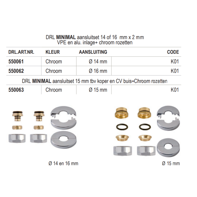 DRL aansluitset voor designkranen Minimal