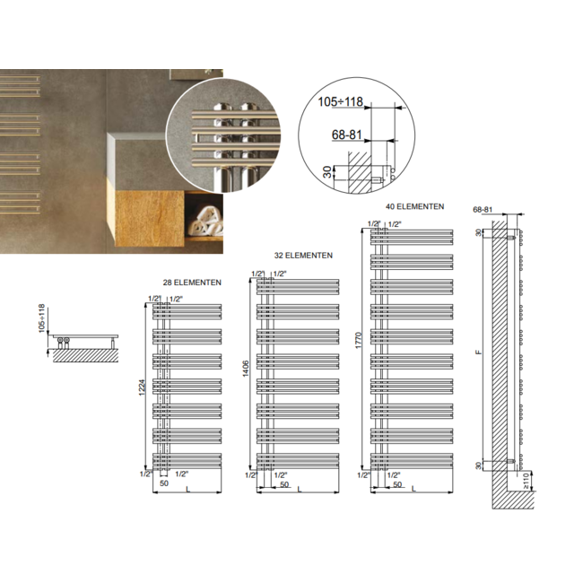 Cordivari badkamerradiator Kelly RVS