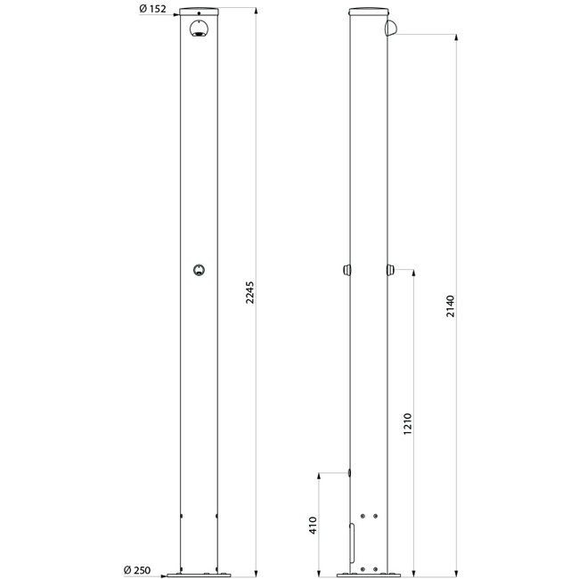 Delabie Plein Air zelfsluitende buitendouche aluminium