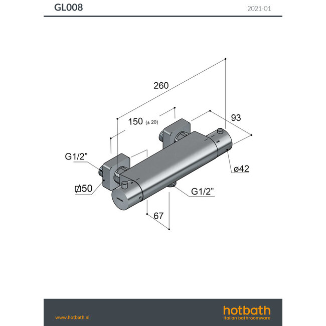 Hotbath Gal GL008 opbouw thermostatische douchekraan