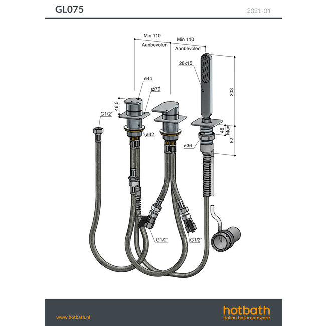 Hotbath Gal GL075 badrandcombinatie zonder uitloop