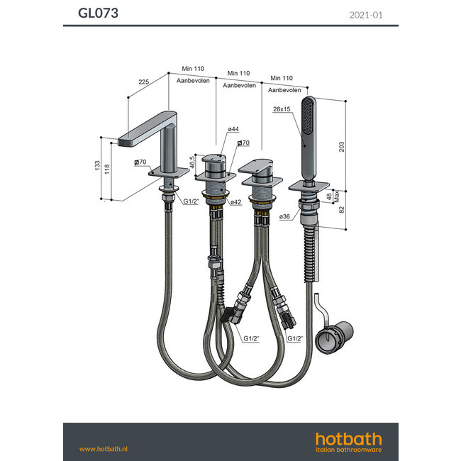 Hotbath Gal GL073 badrandcombinatie met 2-weg omstel