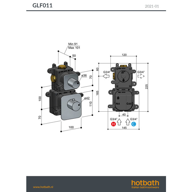 Hotbath Gal GLF011 High Flow thermostaat met 1 stopkraan