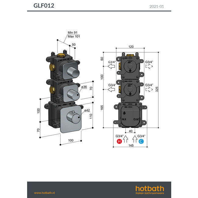 Hotbath Gal GLF012 High Flow thermostaat met 2 stopkranen