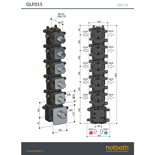 Hotbath Gal GLF015 High Flow thermostaat met 5 stopkranen
