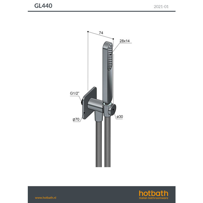 Hotbath Gal GL440 handdouche incl. wandsteun en doucheslang