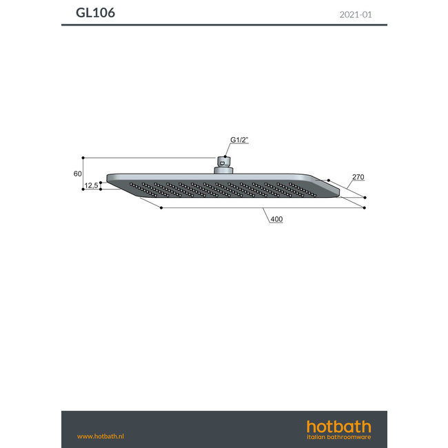 Hotbath Gal hoofddouche rechthoek 27x40 cm