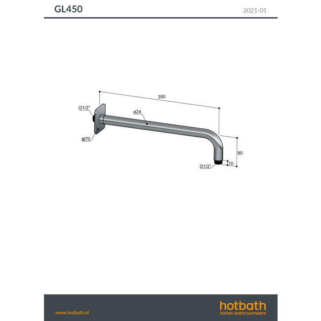 Hotbath Gal GL450 wandarm 40 cm 4 kleuren