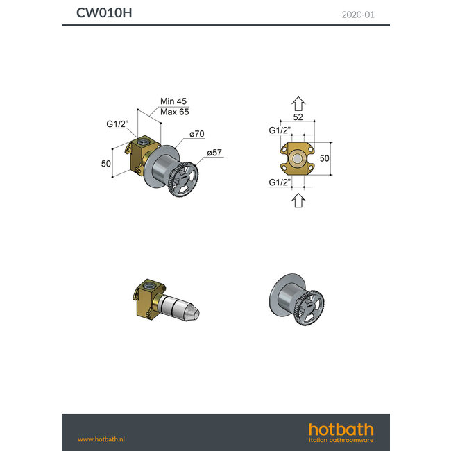 Hotbath Cobber @work CW010 PVD stopkraan in 4 kleuren