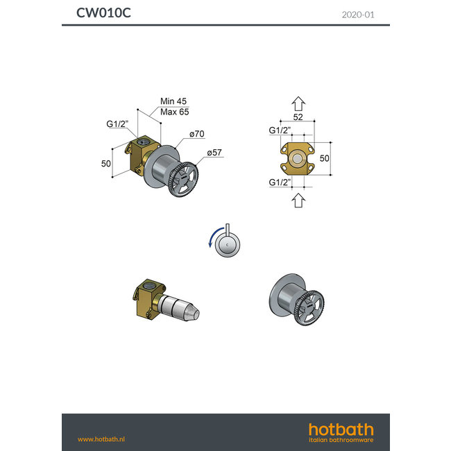 Hotbath Cobber @work CW010 PVD stopkraan in 4 kleuren