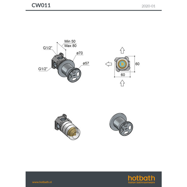 Hotbath Cobber @work CW011 inbouw 2-weg omstel 4 kleuren