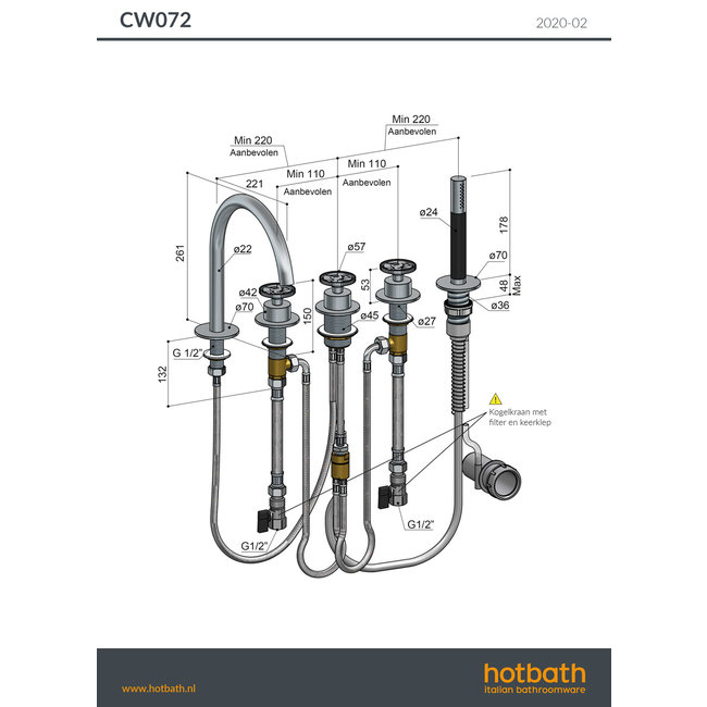 Hotbath Cobber @work CW072 badrandcombinatie met 2-weg omstel