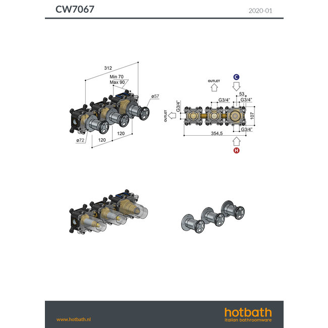 Hotbath Cobber @work CW7076 inbouw douchethermostaat