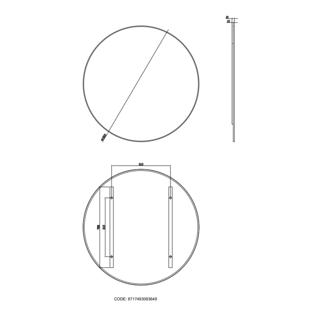 Alberi Ilex ronde spiegel met mat zwarte lijst