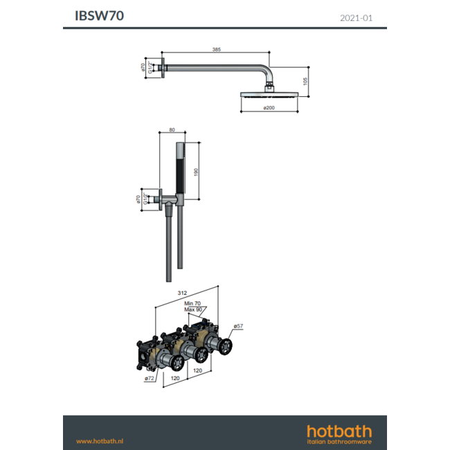 Hotbath Cobber @work IBSW70 thermostatische doucheset in div. varianten