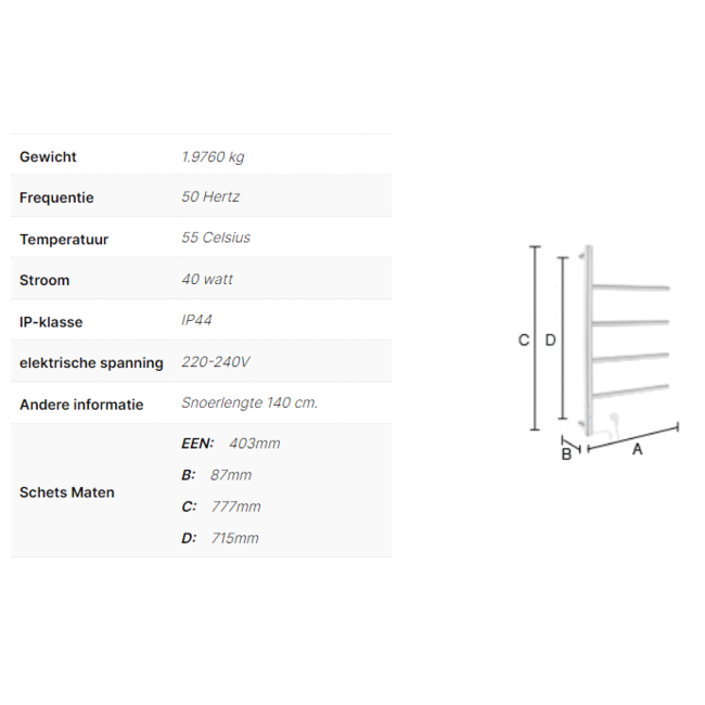 Smedbo Dry FK717 elektrische badkamerradiator Swivel gepolijst RVS