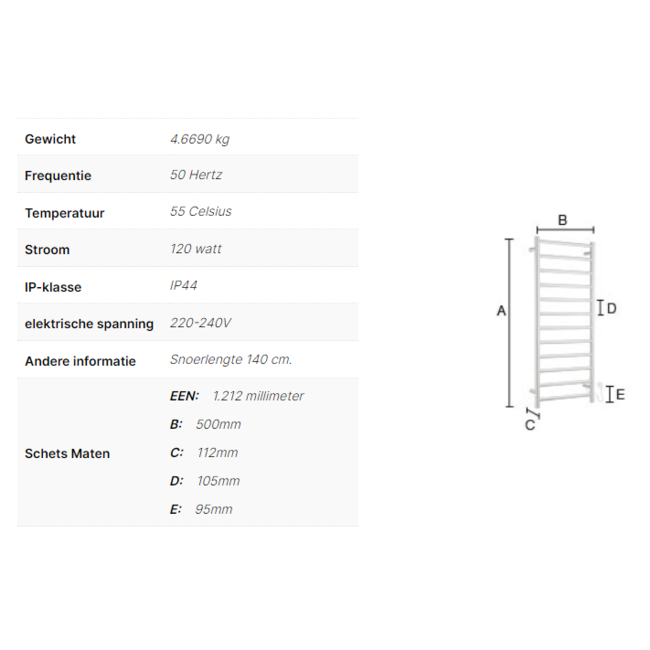 Smedbo Dry elektrische badkamerradiator High rond gepolijst RVS
