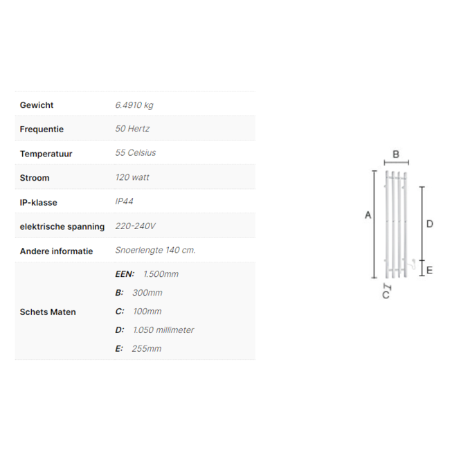 Smedbo Dry elektrische badkamerradiator Verticaal 4 RVS
