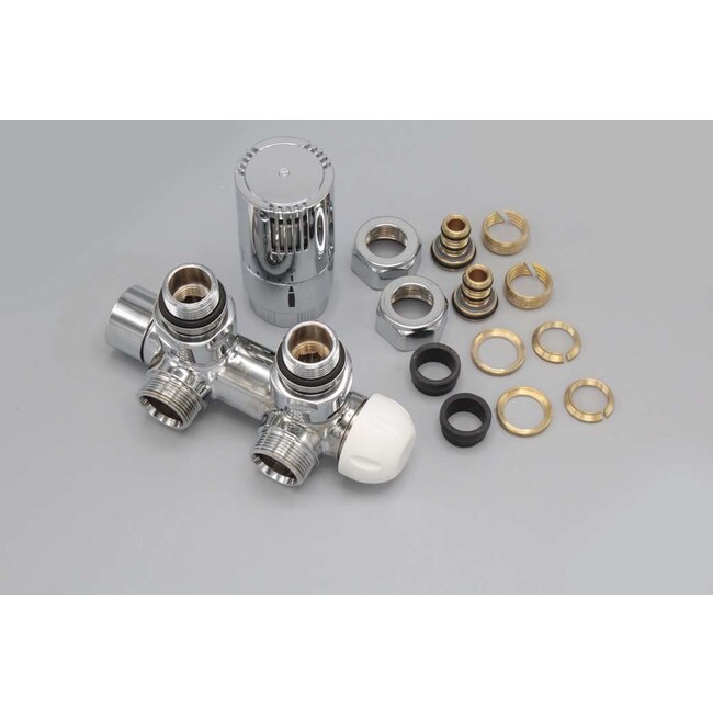 Instamat Twin Valve thermostatisch aansluitblok ½" chroom haaks